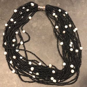 Black crystal and seed pearl necklace